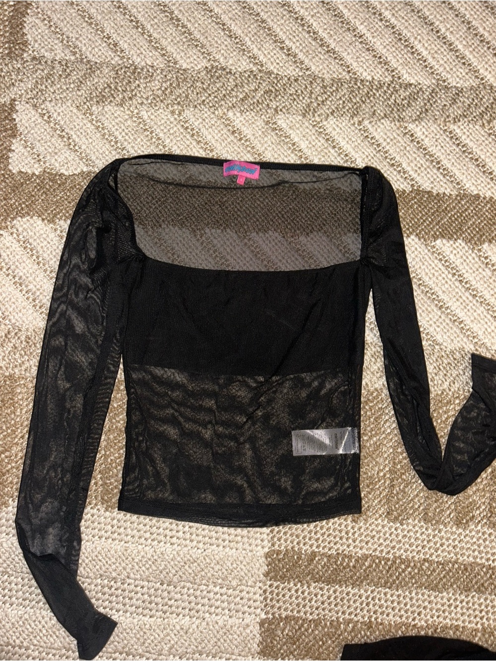 Edikted Black Sheer Long Sleeve Scoop Neck Top